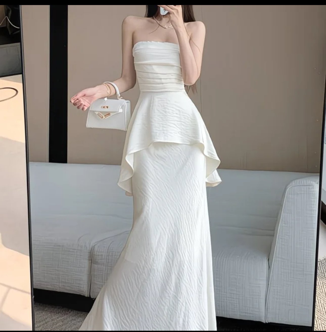 Ivory Cascade Peplum Gown Set