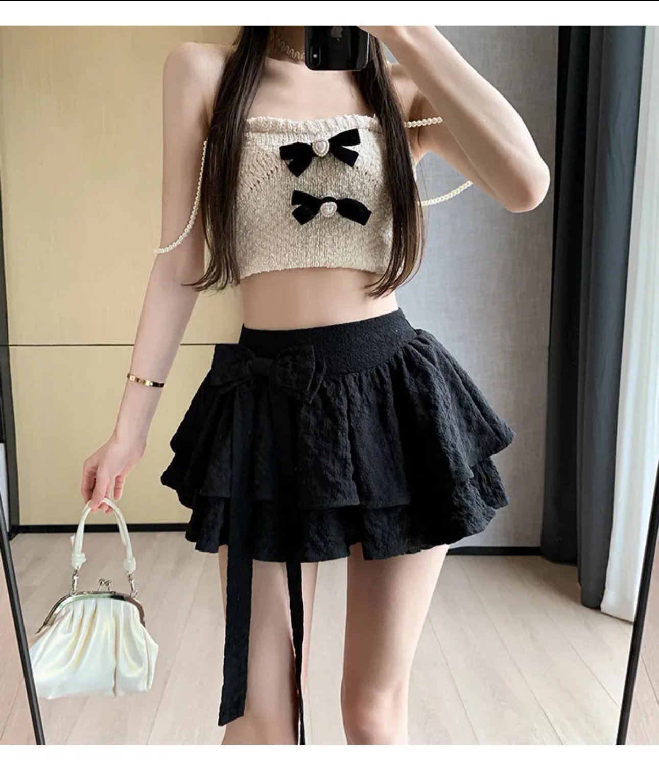 Noir Ruffle Charm Mini Skirt - Image 5