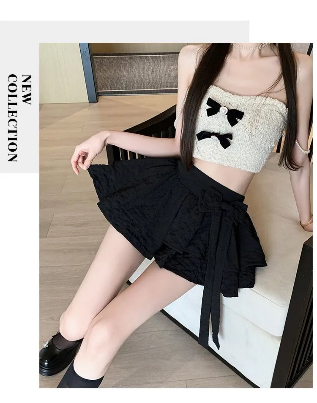 Noir Ruffle Charm Mini Skirt - Image 3