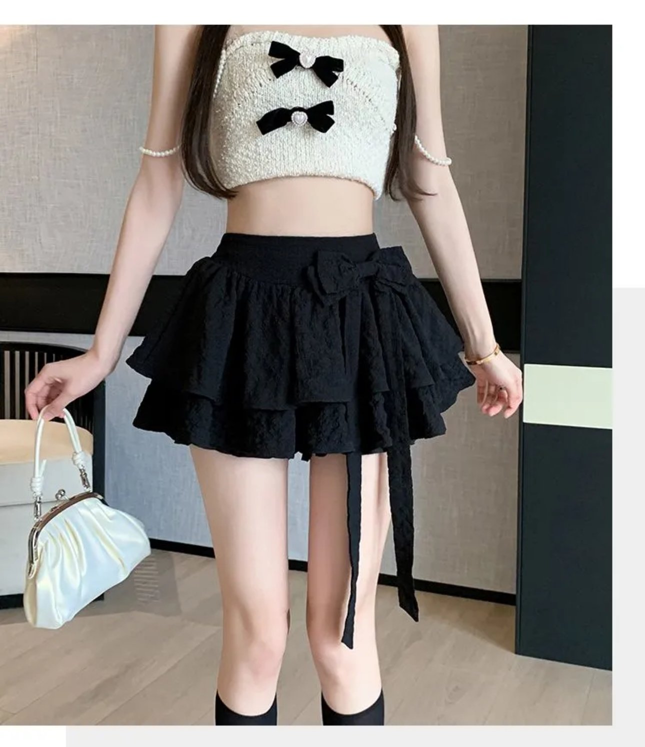 Noir Ruffle Charm Mini Skirt